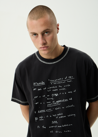 AFENDS Mens Taxonomy - Heavyweight Boxy Tee - Stone Black