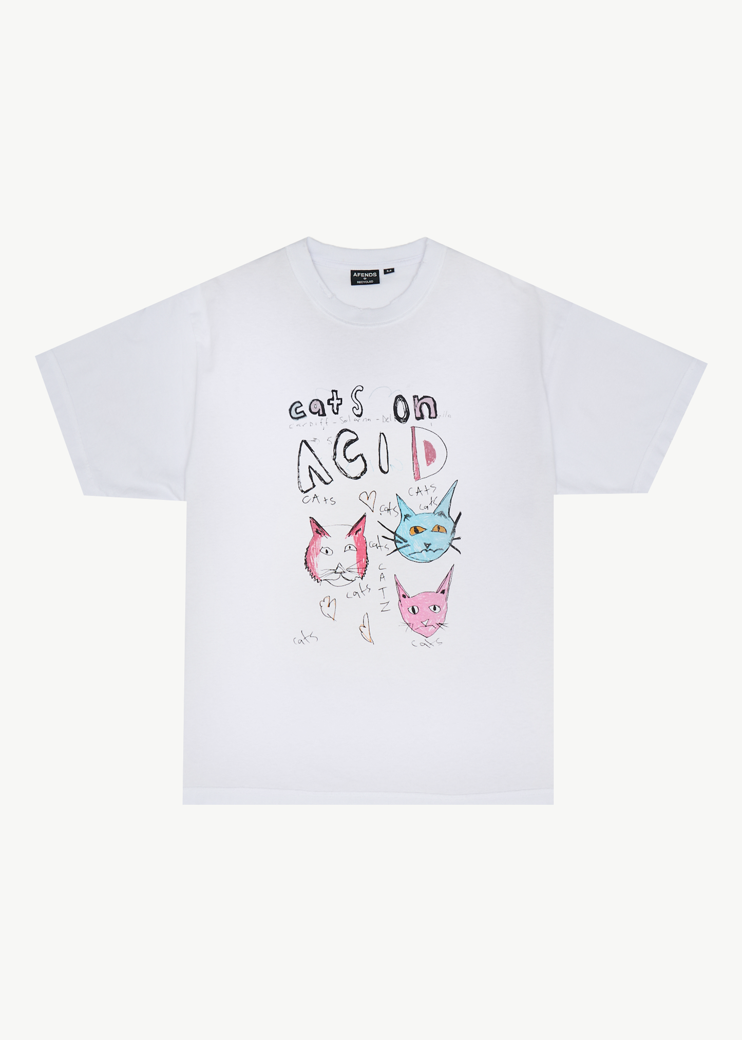AFENDS Mens Cats On Acid - Heavyweight Boxy Tee - White