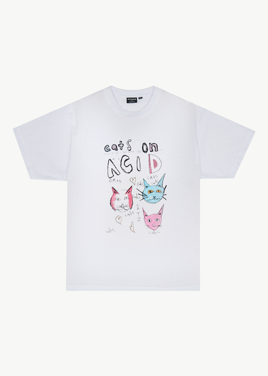 AFENDS Mens Cats On Acid - Heavyweight Boxy Tee - White