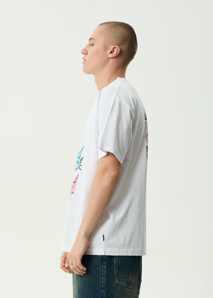 AFENDS Mens Cats On Acid - Heavyweight Boxy Tee - White