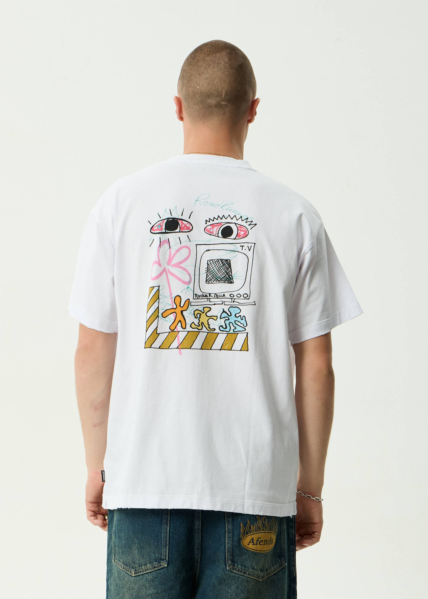 AFENDS Mens Cats On Acid - Heavyweight Boxy Tee - White