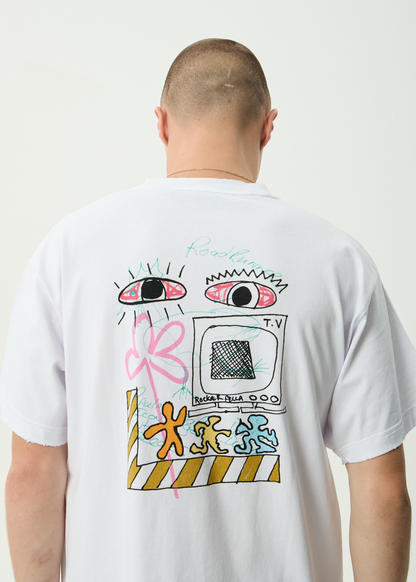 AFENDS Mens Cats On Acid - Heavyweight Boxy Tee - White
