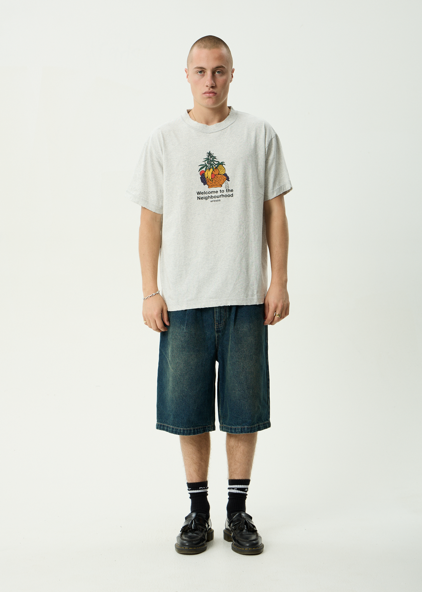 AFENDS Mens Farmers Market - Heavyweight Boxy Tee - Grey Marle