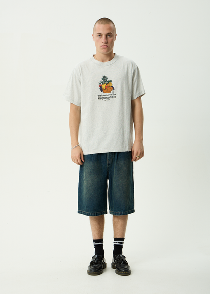 AFENDS Mens Farmers Market - Heavyweight Boxy Tee - Grey Marle