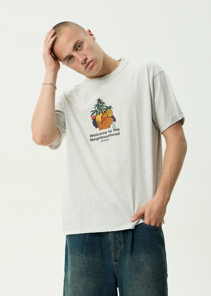 AFENDS Mens Farmers Market - Heavyweight Boxy Tee - Grey Marle