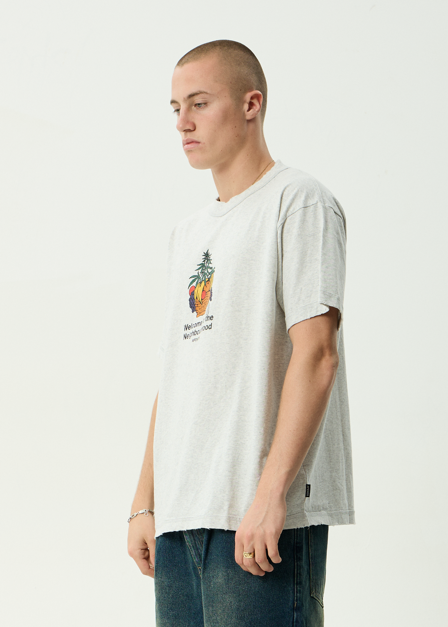 AFENDS Mens Farmers Market - Heavyweight Boxy Tee - Grey Marle