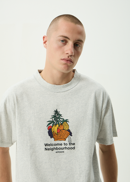 AFENDS Mens Farmers Market - Heavyweight Boxy Tee - Grey Marle