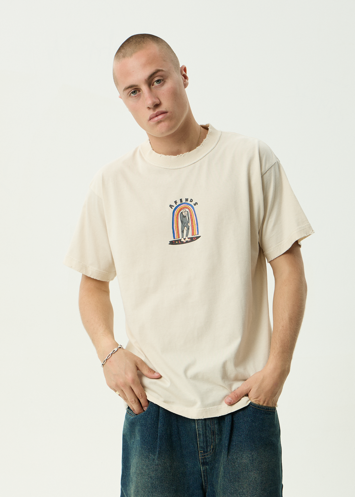 AFENDS Mens Jlord - Boxy Tee - Moonbeam