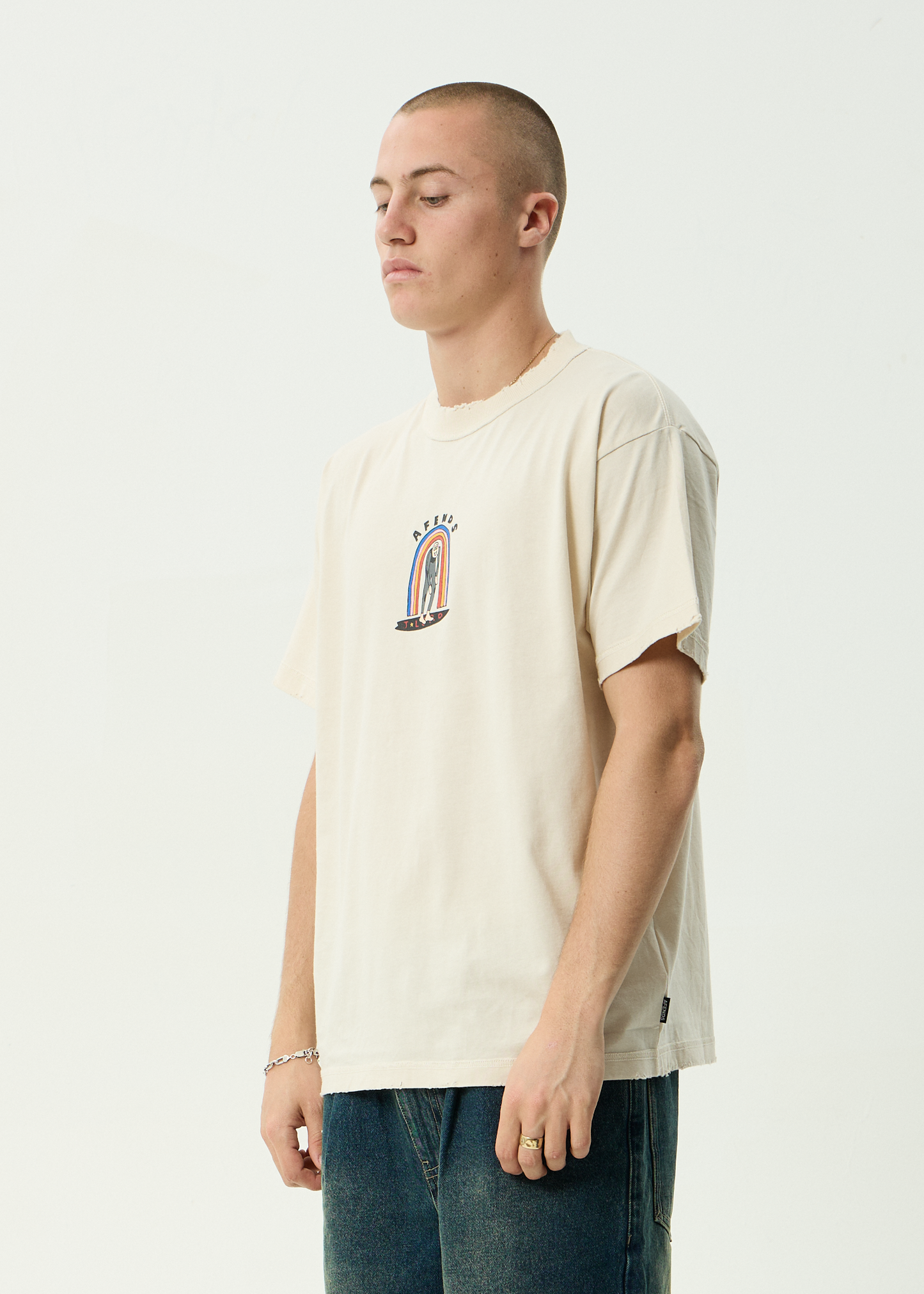 AFENDS Mens Jlord - Boxy Tee - Moonbeam
