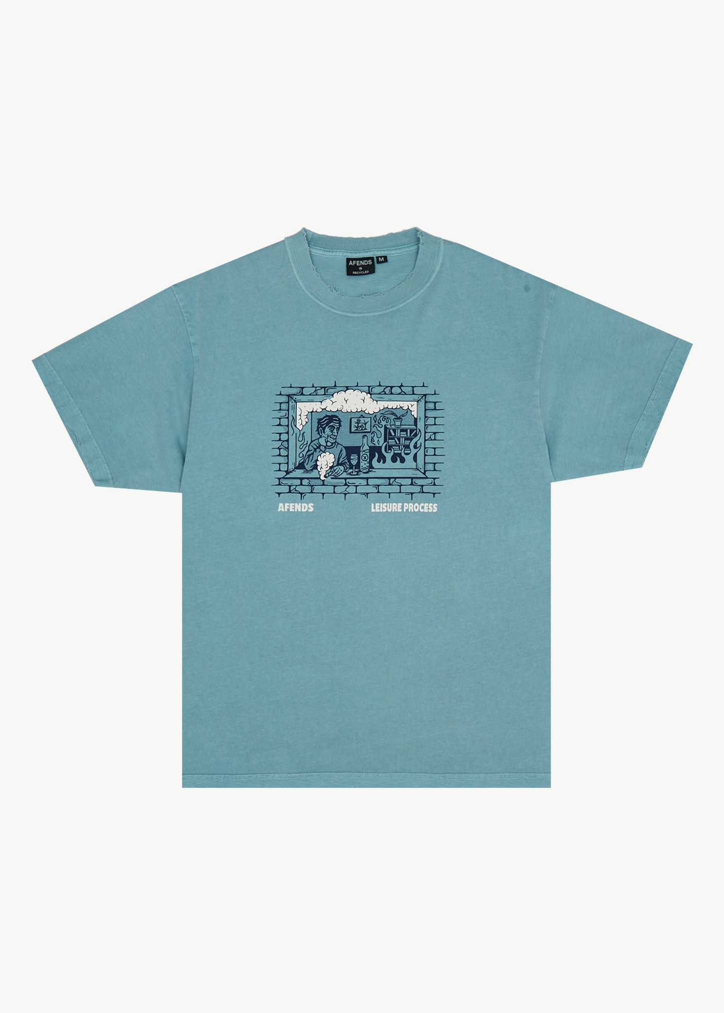 AFENDS Mens Leisure Process - Boxy Tee - Washed Overcast