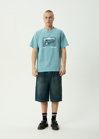 AFENDS Mens Leisure Process - Boxy Tee - Washed Overcast