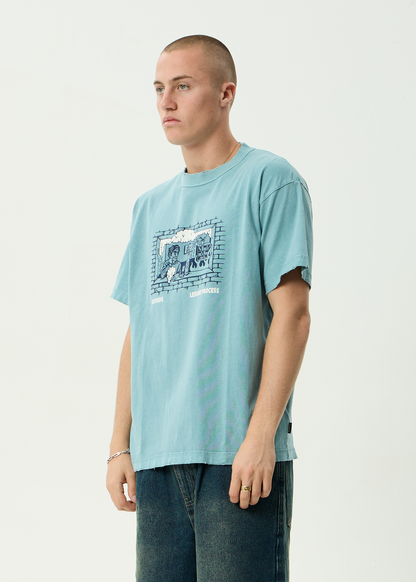 AFENDS Mens Leisure Process - Boxy Tee - Washed Overcast