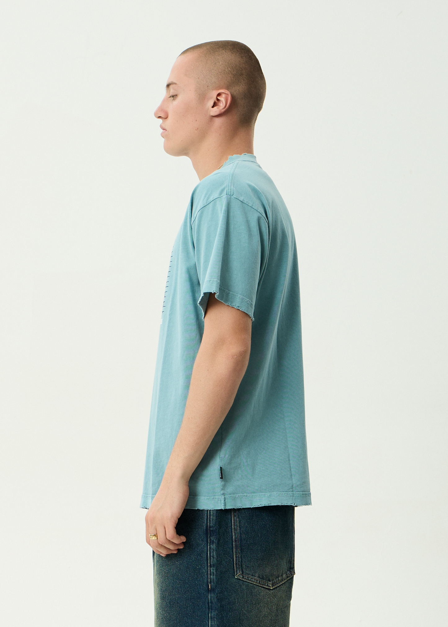 AFENDS Mens Leisure Process - Boxy Tee - Washed Overcast