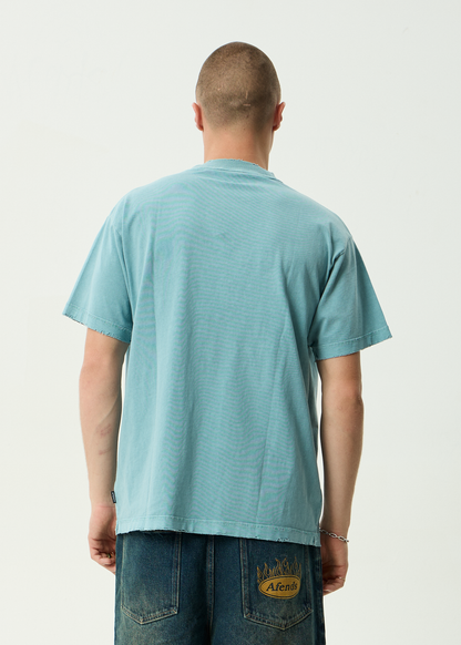AFENDS Mens Leisure Process - Boxy Tee - Washed Overcast