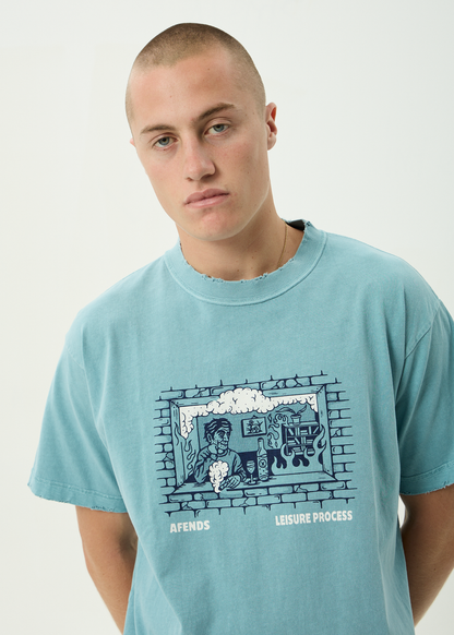 AFENDS Mens Leisure Process - Boxy Tee - Washed Overcast