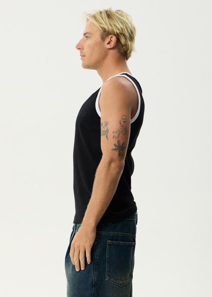 AFENDS Mens Drop Zone - Rib Singlet - Black / White