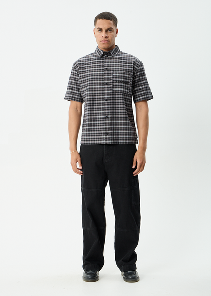 AFENDS Mens Darkness - Short Sleeve Shirt - Black Check