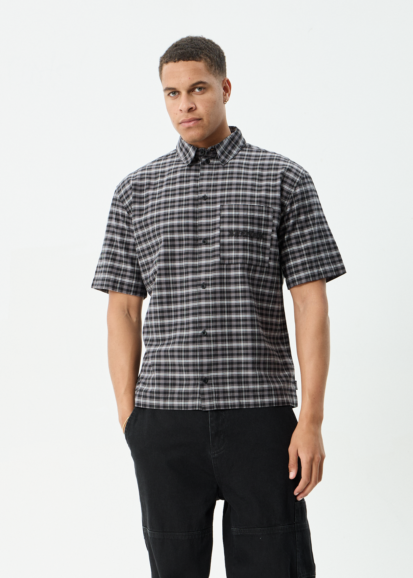 AFENDS Mens Darkness - Short Sleeve Shirt - Black Check