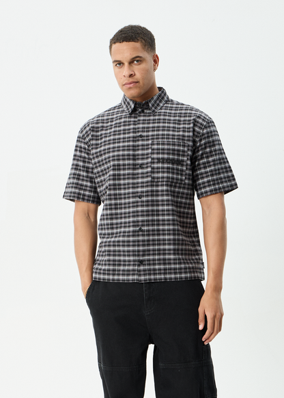 AFENDS Mens Darkness - Short Sleeve Shirt - Black Check