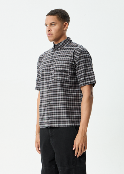 AFENDS Mens Darkness - Short Sleeve Shirt - Black Check