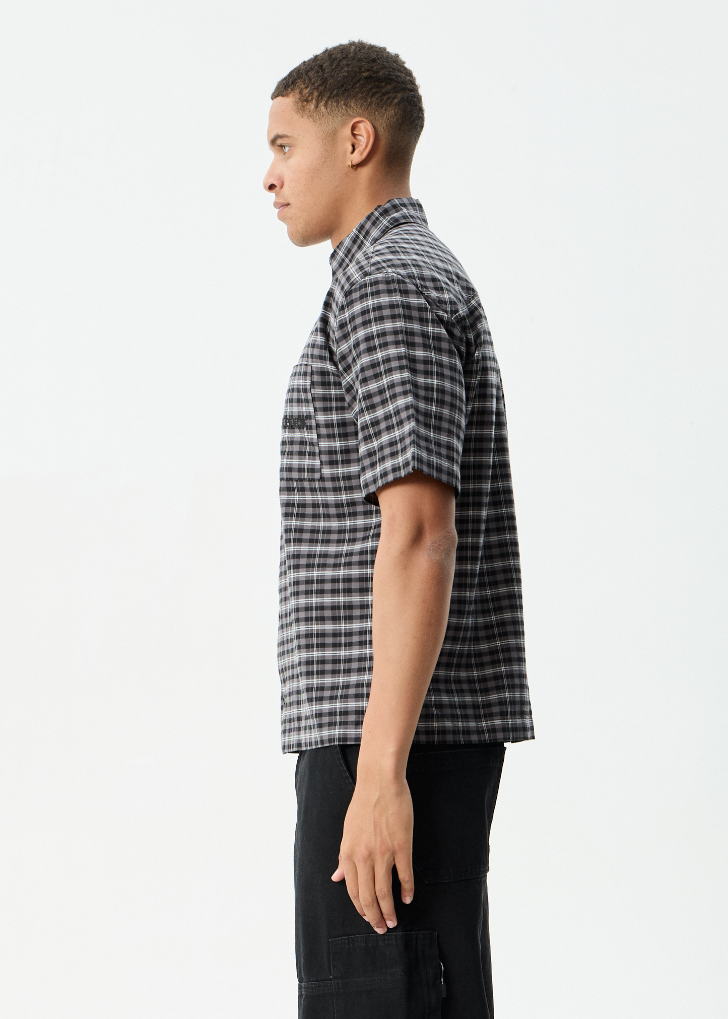 AFENDS Mens Darkness - Short Sleeve Shirt - Black Check