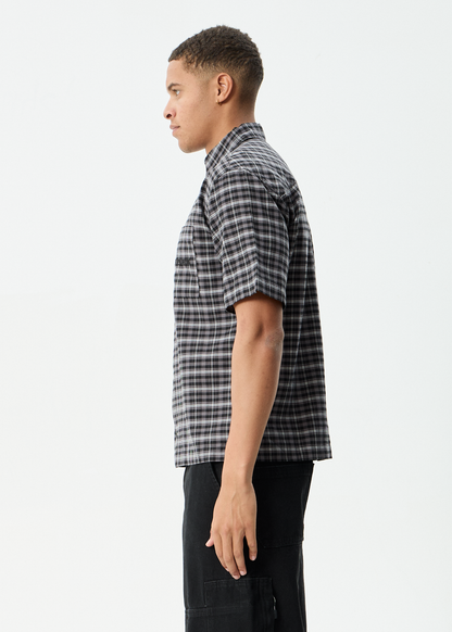 AFENDS Mens Darkness - Short Sleeve Shirt - Black Check