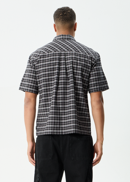 AFENDS Mens Darkness - Short Sleeve Shirt - Black Check