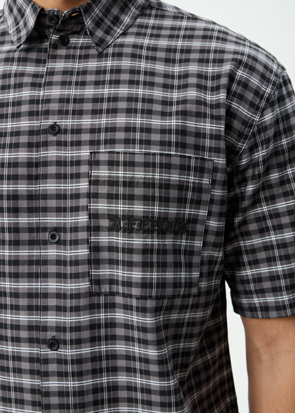 AFENDS Mens Darkness - Short Sleeve Shirt - Black Check
