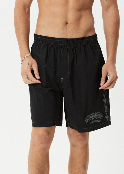AFENDS Mens Flame On - Baywatch Swim Short 18" - Black