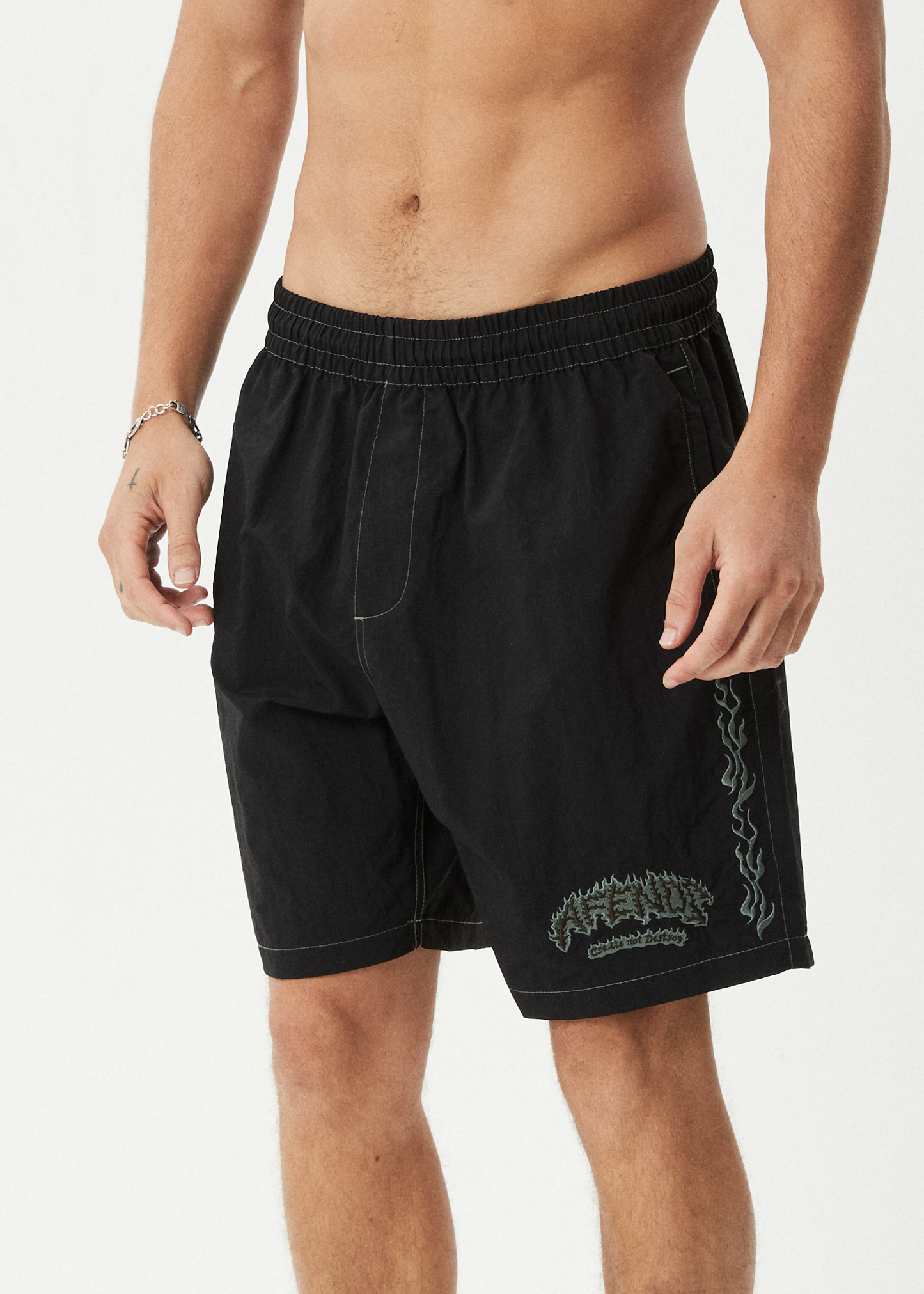 AFENDS Mens Flame On - Baywatch Swim Short 18" - Black