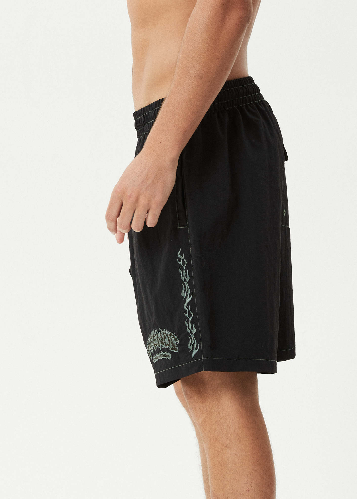 AFENDS Mens Flame On - Baywatch Swim Short 18" - Black