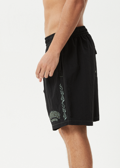 AFENDS Mens Flame On - Baywatch Swim Short 18" - Black