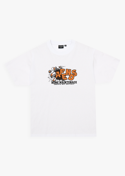 AFENDS Mens Maintenance - Boxy Tee - White