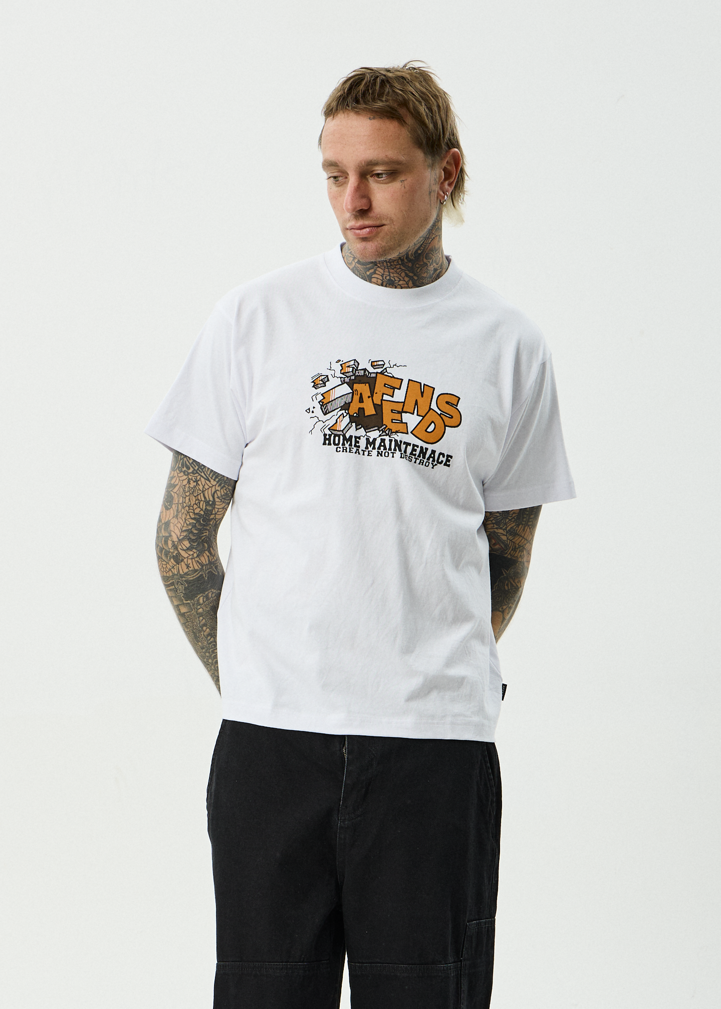 AFENDS Mens Maintenance - Boxy Tee - White