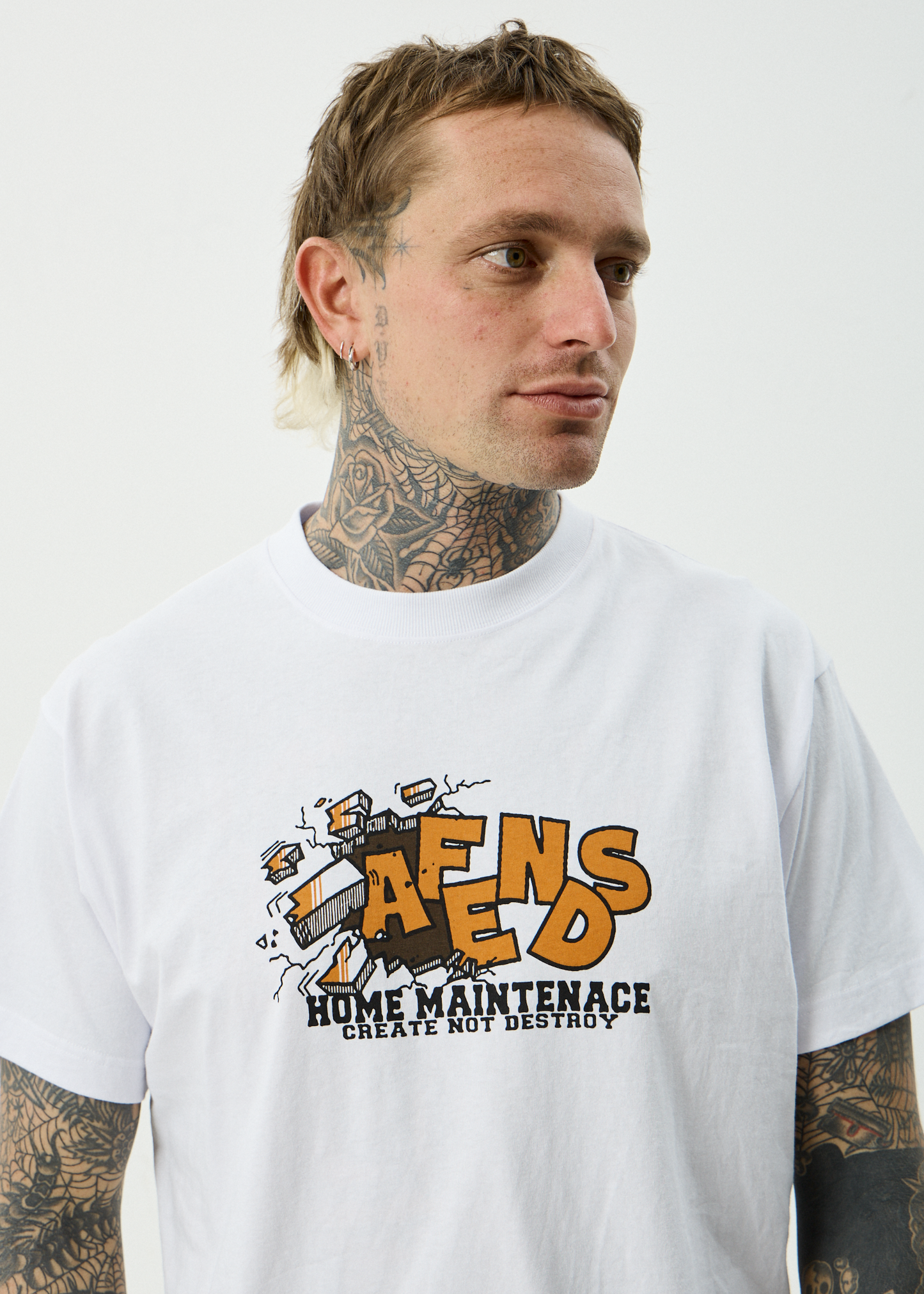 AFENDS Mens Maintenance - Boxy Tee - White
