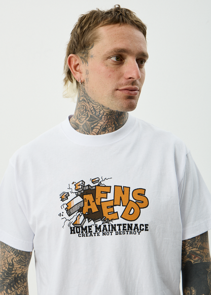 AFENDS Mens Maintenance - Boxy Tee - White