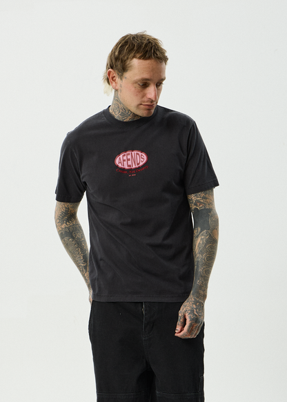 AFENDS Mens Destroyed - Retro Tee - Stone Black