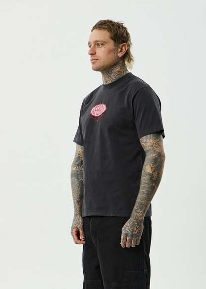 AFENDS Mens Destroyed - Retro Tee - Stone Black