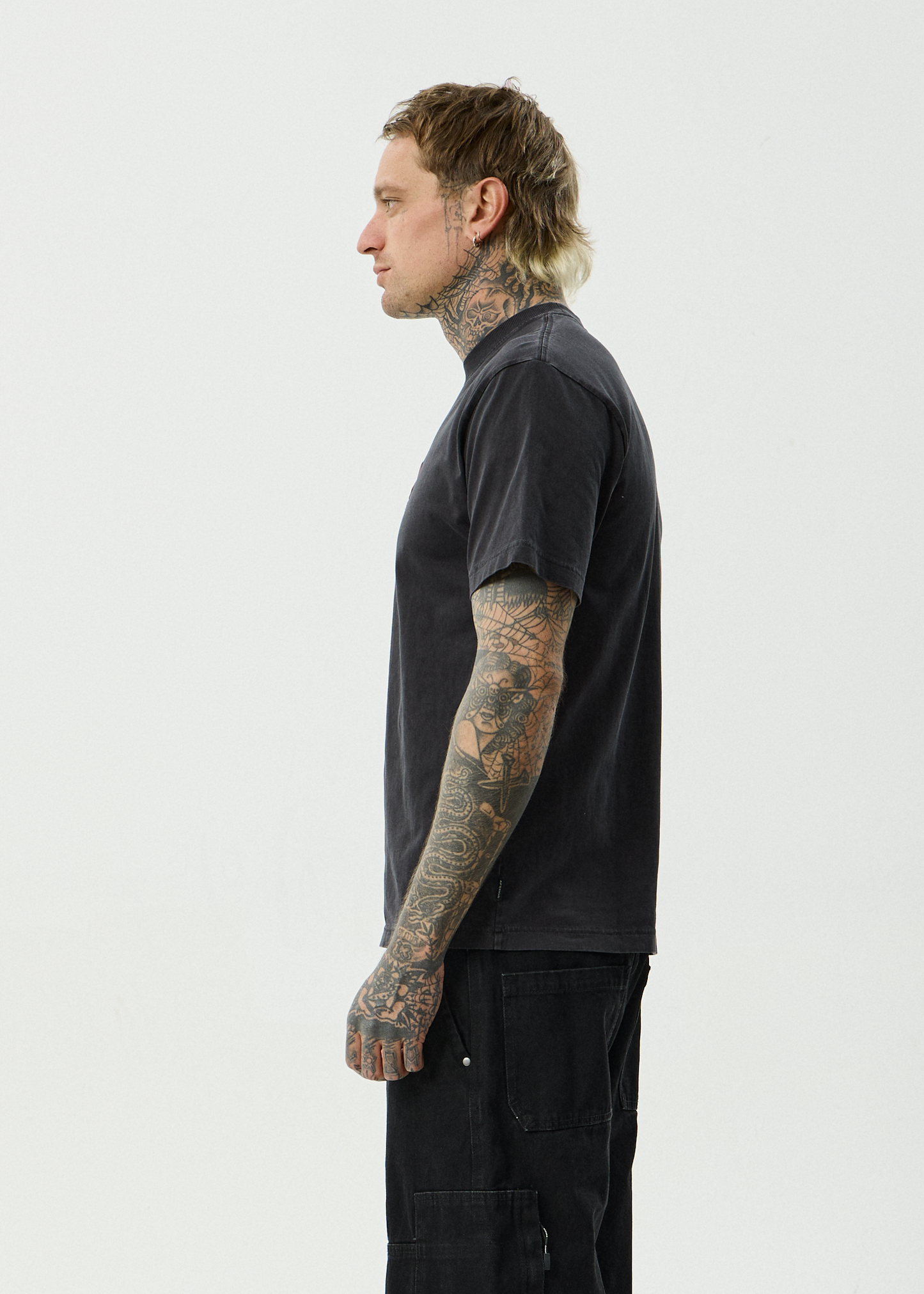 AFENDS Mens Destroyed - Retro Tee - Stone Black