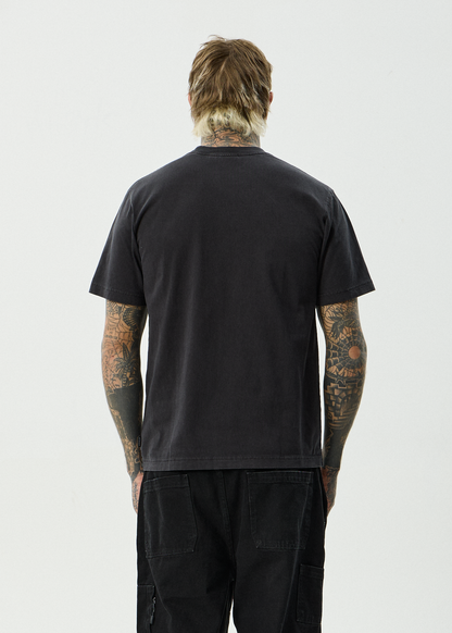 AFENDS Mens Destroyed - Retro Tee - Stone Black