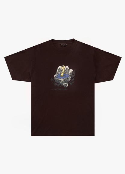 AFENDS Mens Wonders - Boxy Tee - Washed Coffee