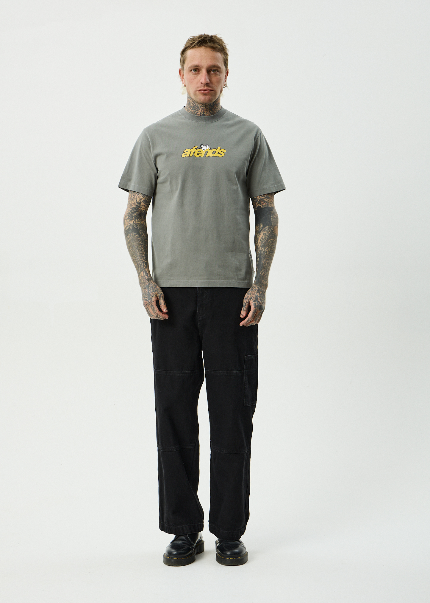 AFENDS Mens Angel Boy - Retro Tee - Washed Sycamore