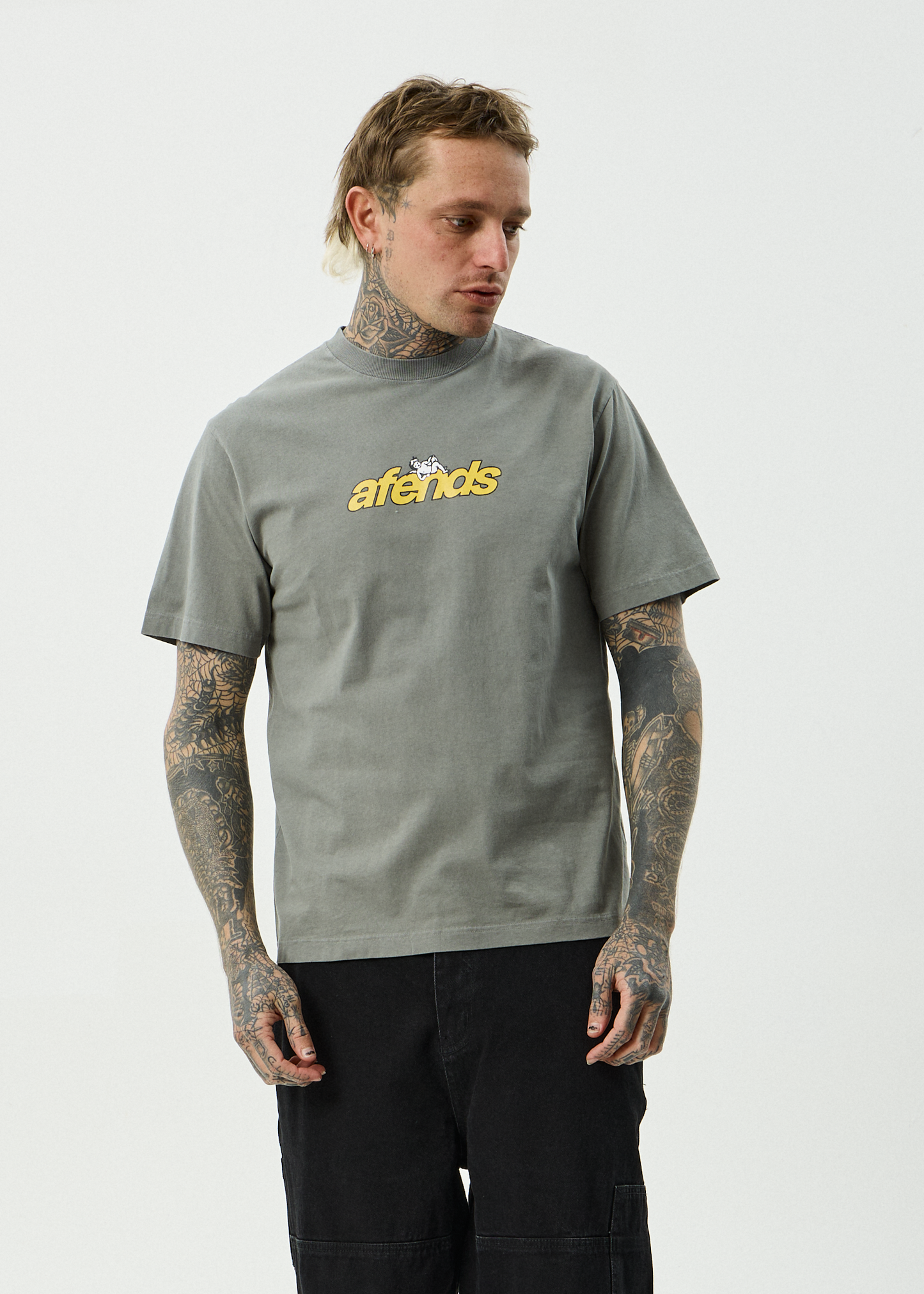 AFENDS Mens Angel Boy - Retro Tee - Washed Sycamore