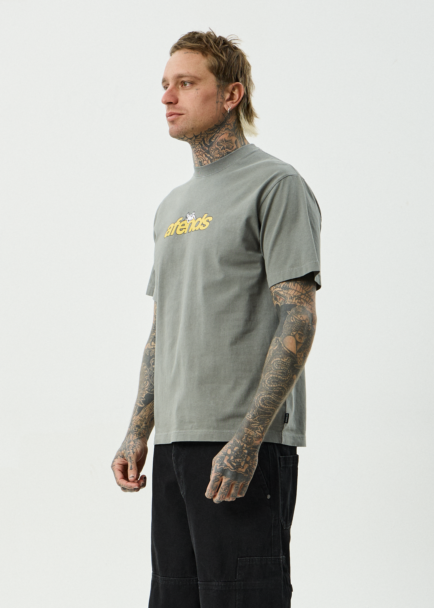 AFENDS Mens Angel Boy - Retro Tee - Washed Sycamore