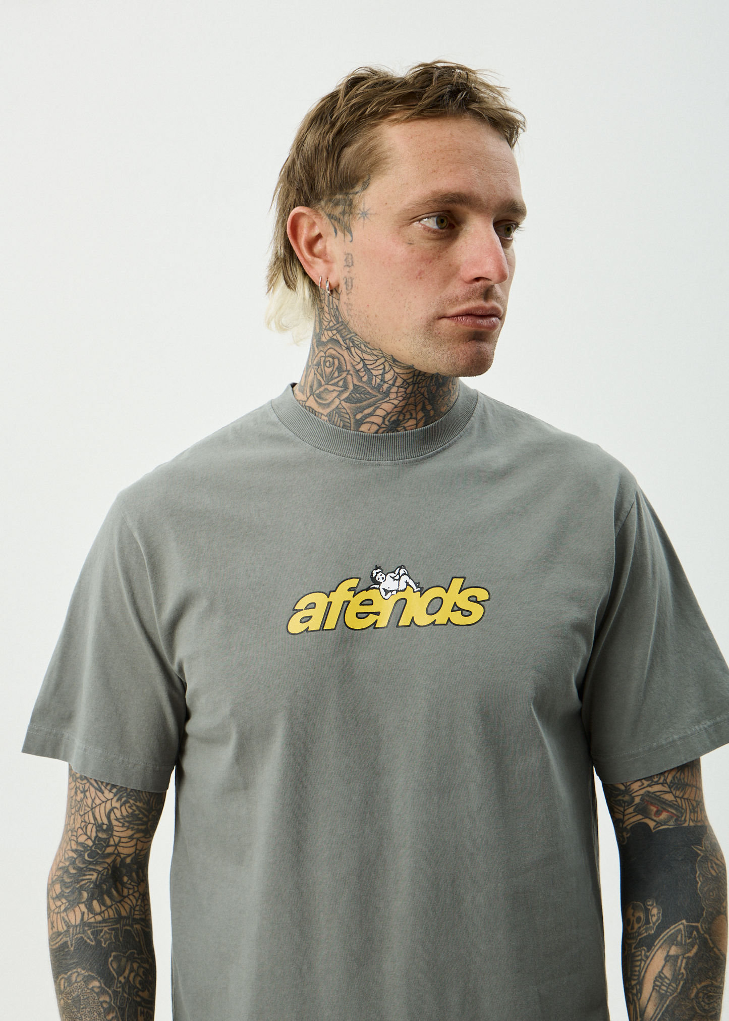 AFENDS Mens Angel Boy - Retro Tee - Washed Sycamore