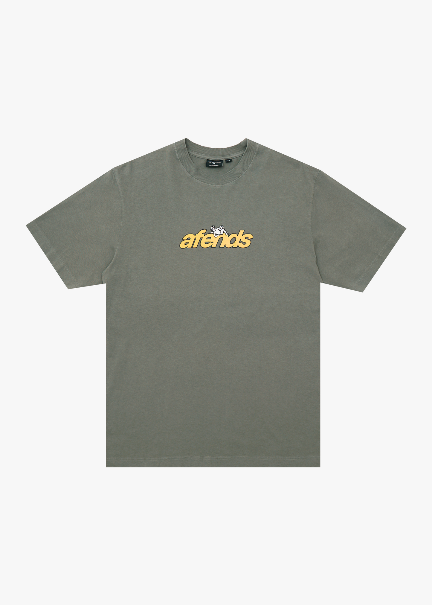 AFENDS Mens Angel Boy - Retro Tee - Washed Sycamore