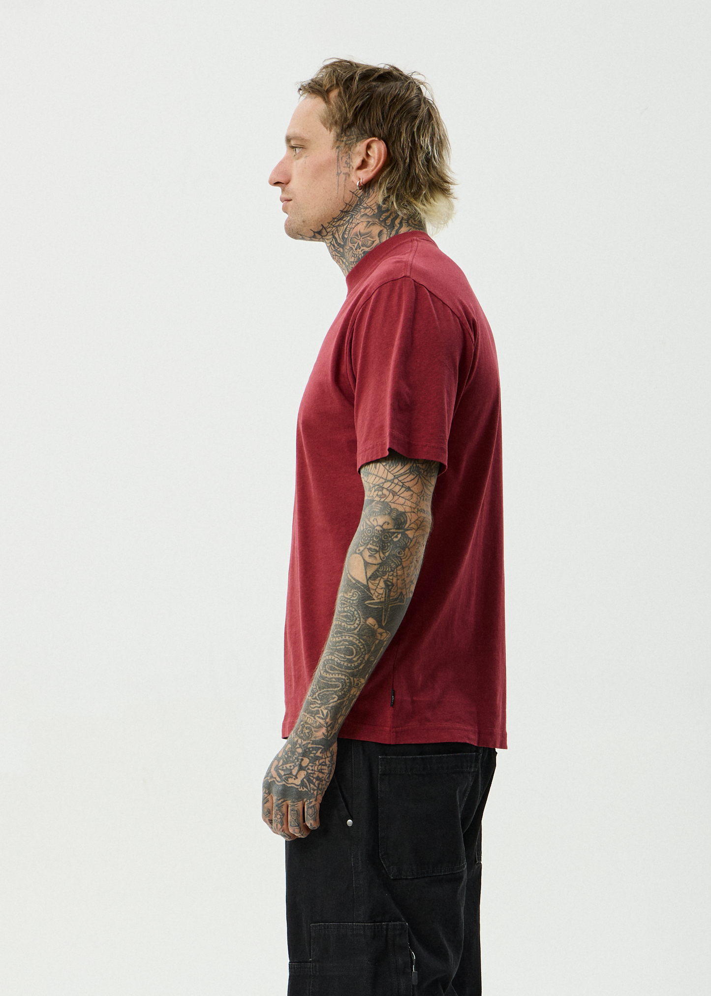 AFENDS Mens Safety - Retro Tee - Washed Burgundy