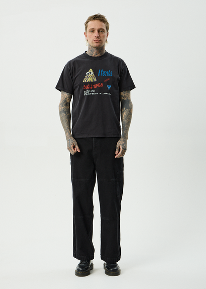 AFENDS Mens Shell Times - Boxy Tee - Stone Black