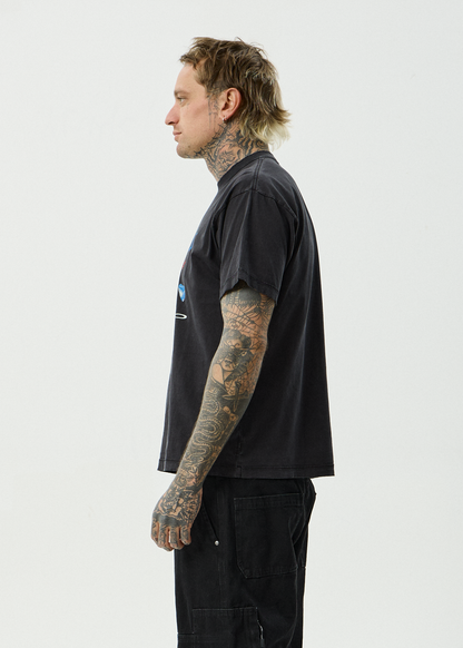 AFENDS Mens Shell Times - Boxy Tee - Stone Black