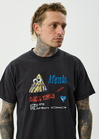 AFENDS Mens Shell Times - Boxy Tee - Stone Black